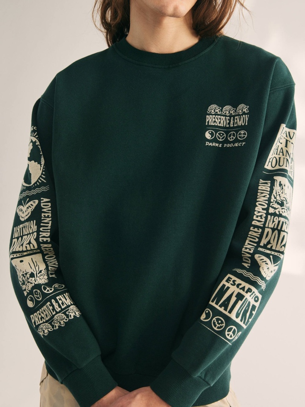 Parks Project Preserve & Enjoy National Parks Crew Neck Sweatshirt Forest Green